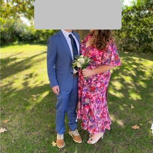 Tanya Taylor Blaire Faux Wrap Dress, Pink Floral 14W